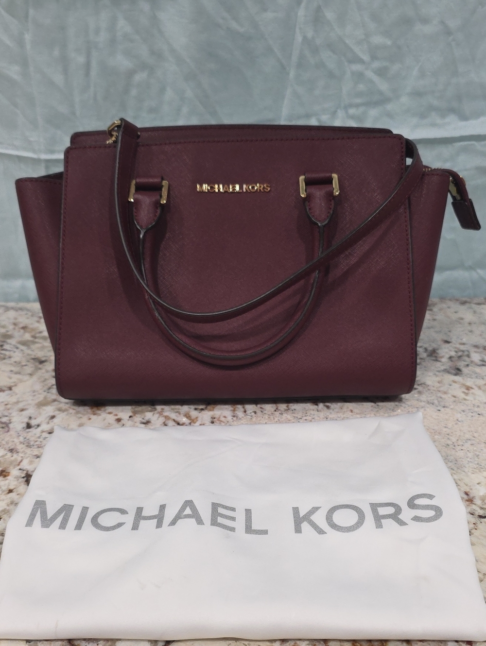 MICHAEL KORS Selma Merlot Medium Saffiano Leather Satchel with Orig. Dust Bag
